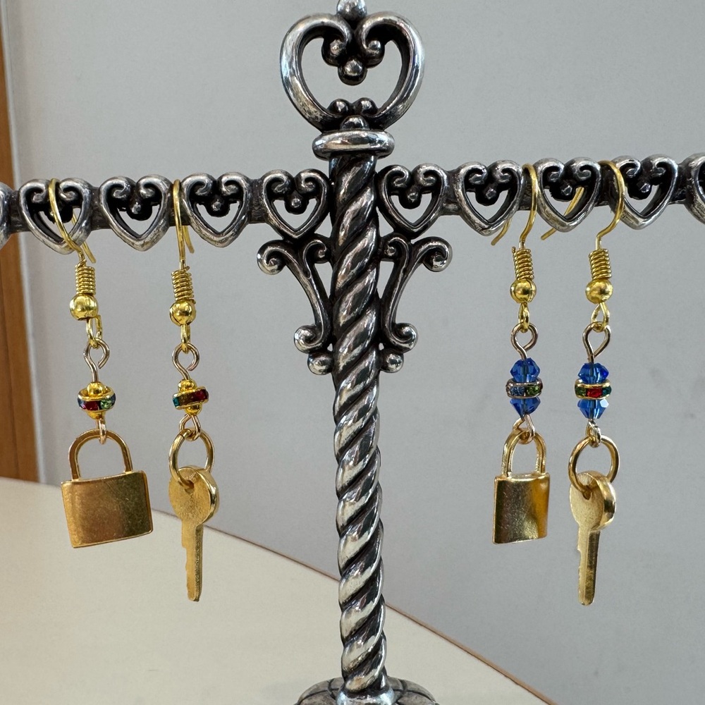 Golden Lock and Key Earrings